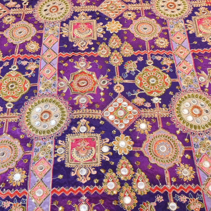 Crepe Posi Print Fabric with Zari, Sequins & Mirror Embroidery | Designer Ethnic Fabric | V2712C-4