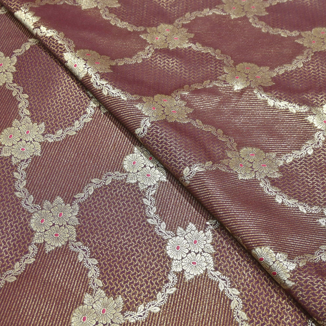 Luxury Silk Antique Meena Zari Jaal Brocade Fabric | Designer Ethnic Wear Fabric | TSW425-4