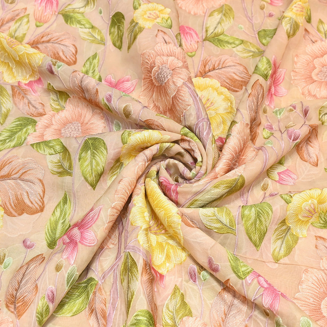 Premium Viscose Organza Position Print Thread Embroidery Fabric- V2587C-3