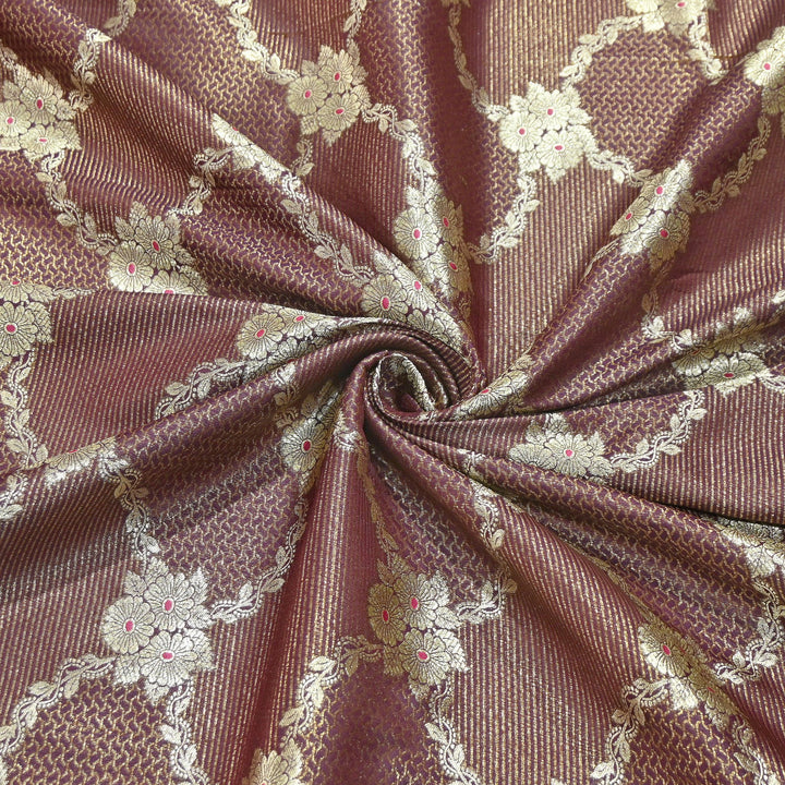 Luxury Silk Antique Meena Zari Jaal Brocade Fabric | Designer Ethnic Wear Fabric | TSW425-4