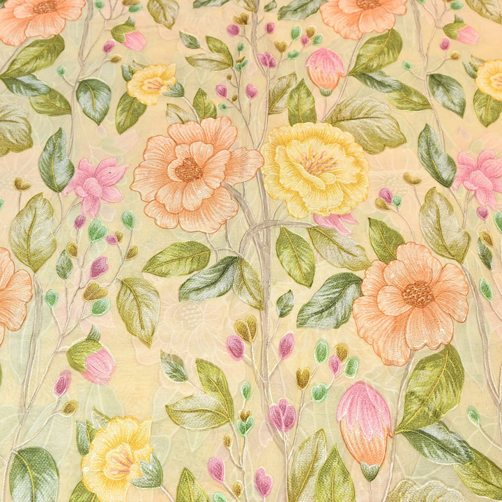 Premium Viscose Organza Position Print Thread Embroidery Fabric- V2587C-4