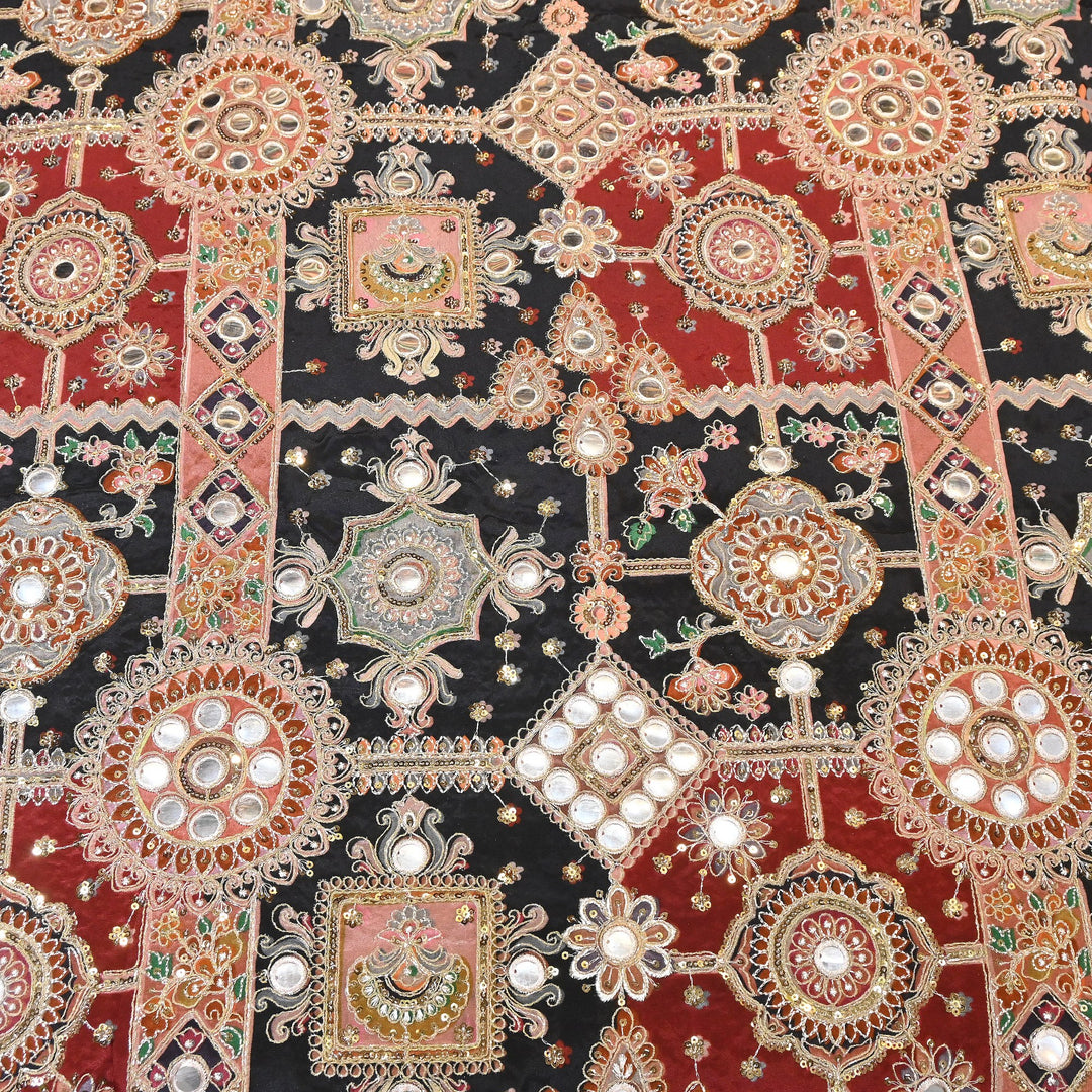Crepe Posi Print Fabric with Zari, Sequins & Mirror Embroidery | Designer Ethnic Fabric | V2712C-6