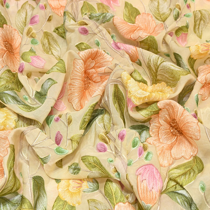 Premium Viscose Organza Position Print Thread Embroidery Fabric- V2587C-4