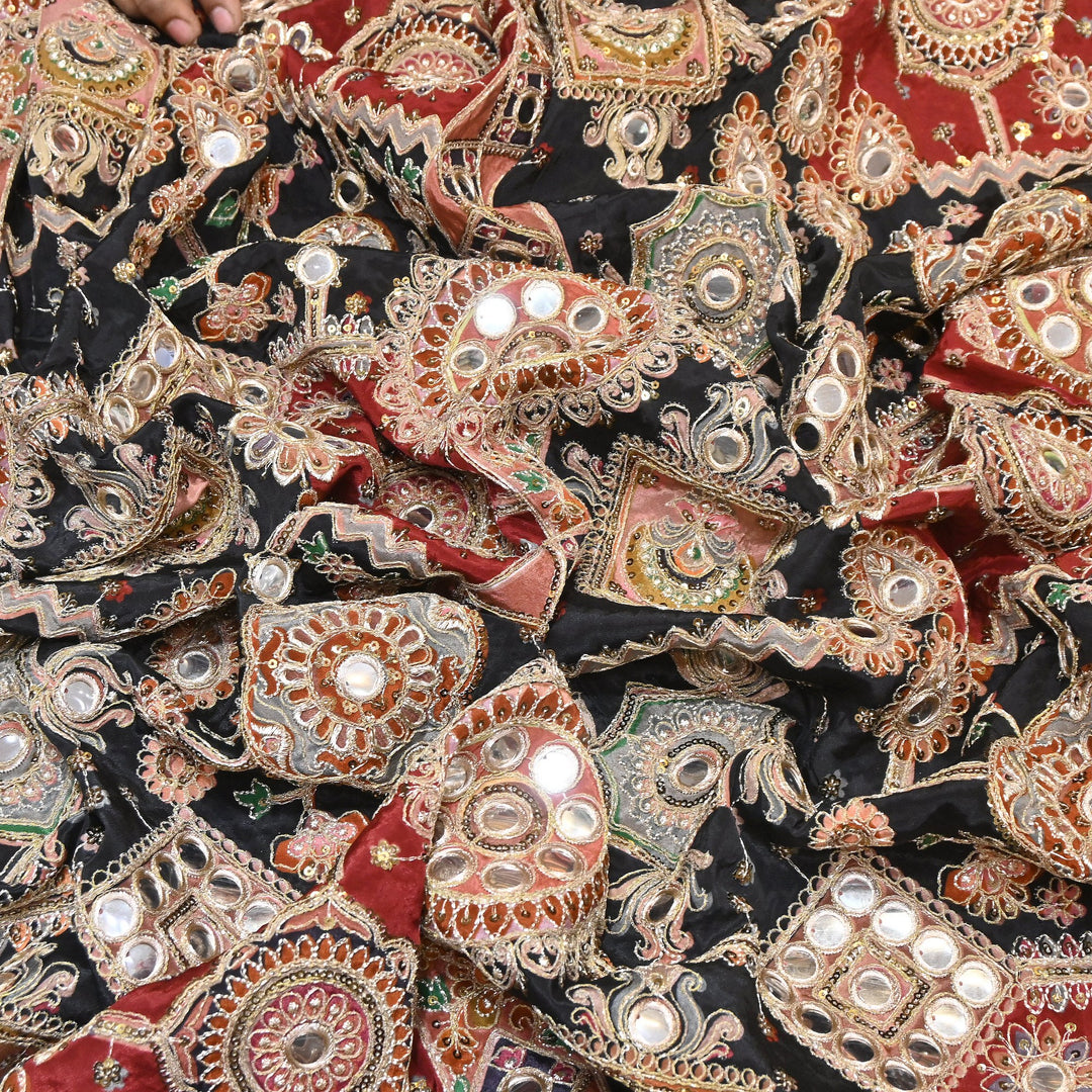 Crepe Posi Print Fabric with Zari, Sequins & Mirror Embroidery | Designer Ethnic Fabric | V2712C-6