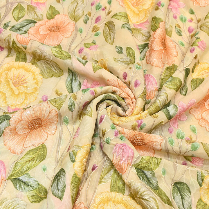 Premium Viscose Organza Position Print Thread Embroidery Fabric- V2587C-4