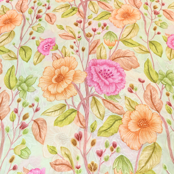 Premium Viscose Organza Position Print Thread Embroidery Fabric- V2587C-5