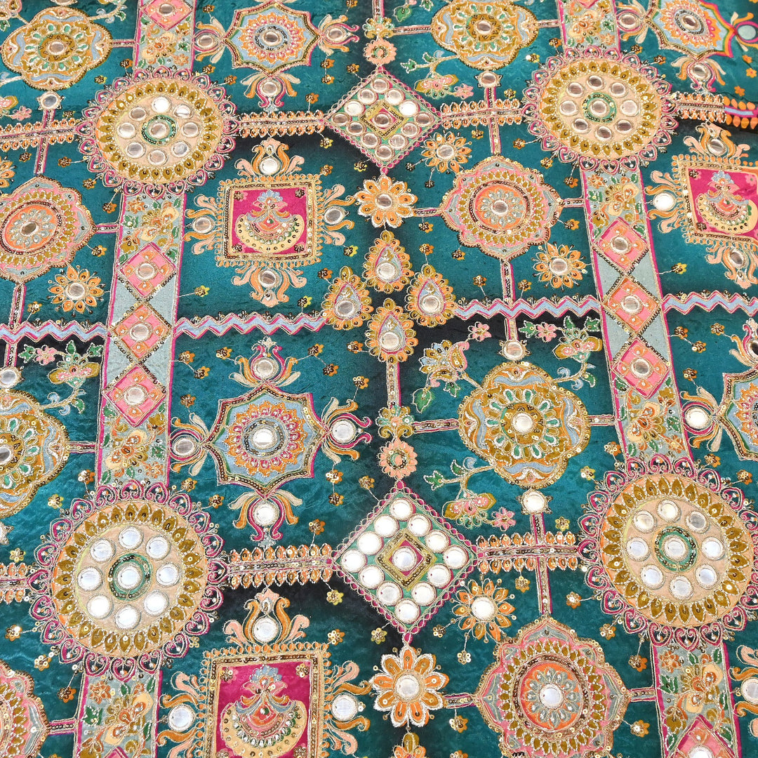 Crepe Posi Print Fabric with Zari, Sequins & Mirror Embroidery | Designer Ethnic Fabric | V2712C-7