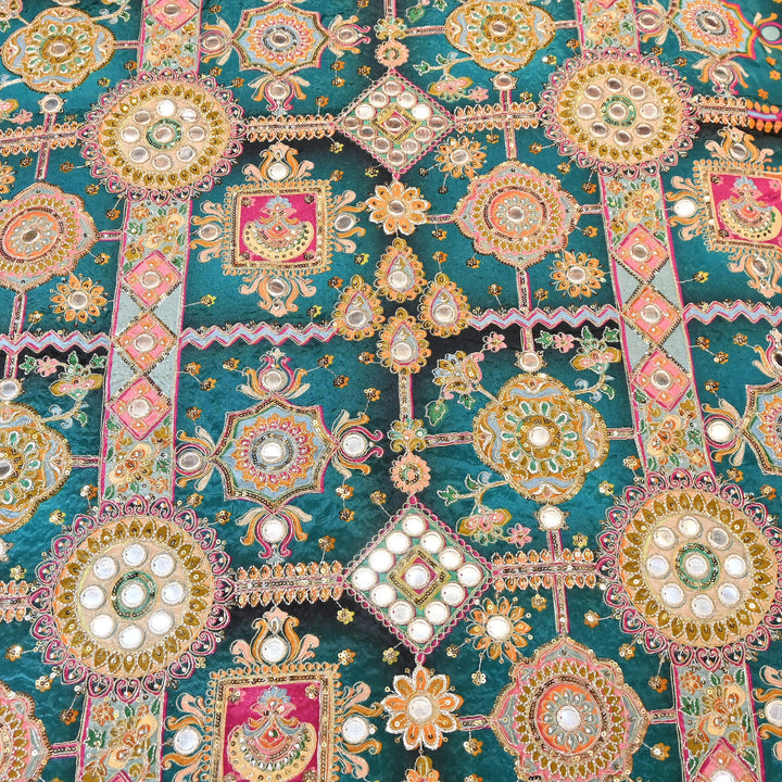Crepe Posi Print Fabric with Zari, Sequins & Mirror Embroidery | Designer Ethnic Fabric | V2712C-7