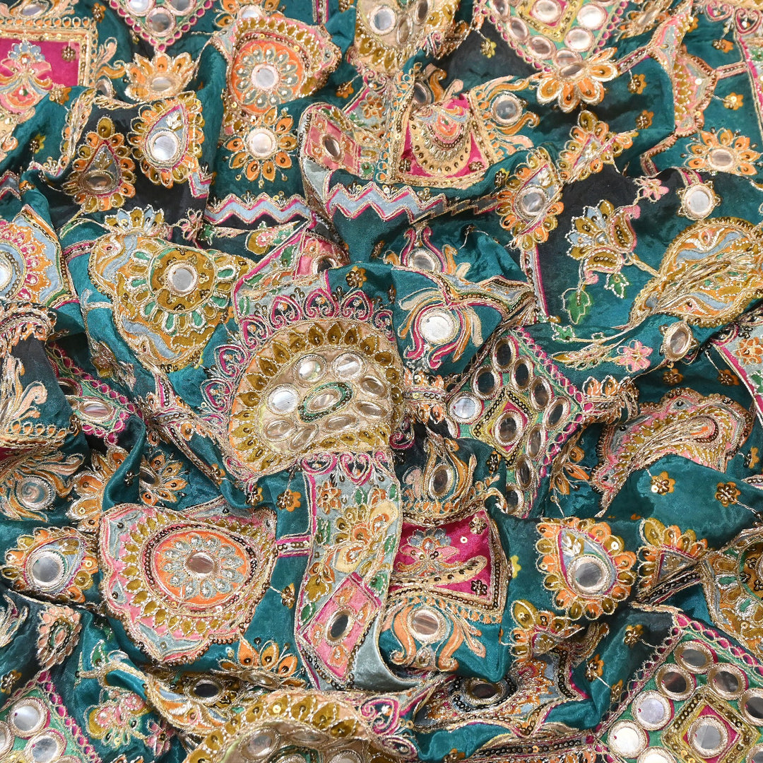 Crepe Posi Print Fabric with Zari, Sequins & Mirror Embroidery | Designer Ethnic Fabric | V2712C-7
