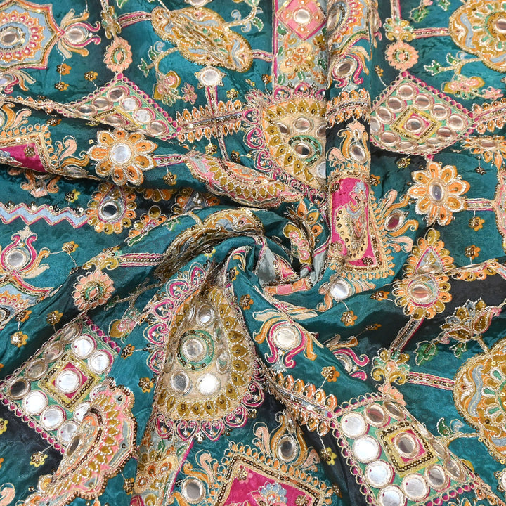 Crepe Posi Print Fabric with Zari, Sequins & Mirror Embroidery | Designer Ethnic Fabric | V2712C-7