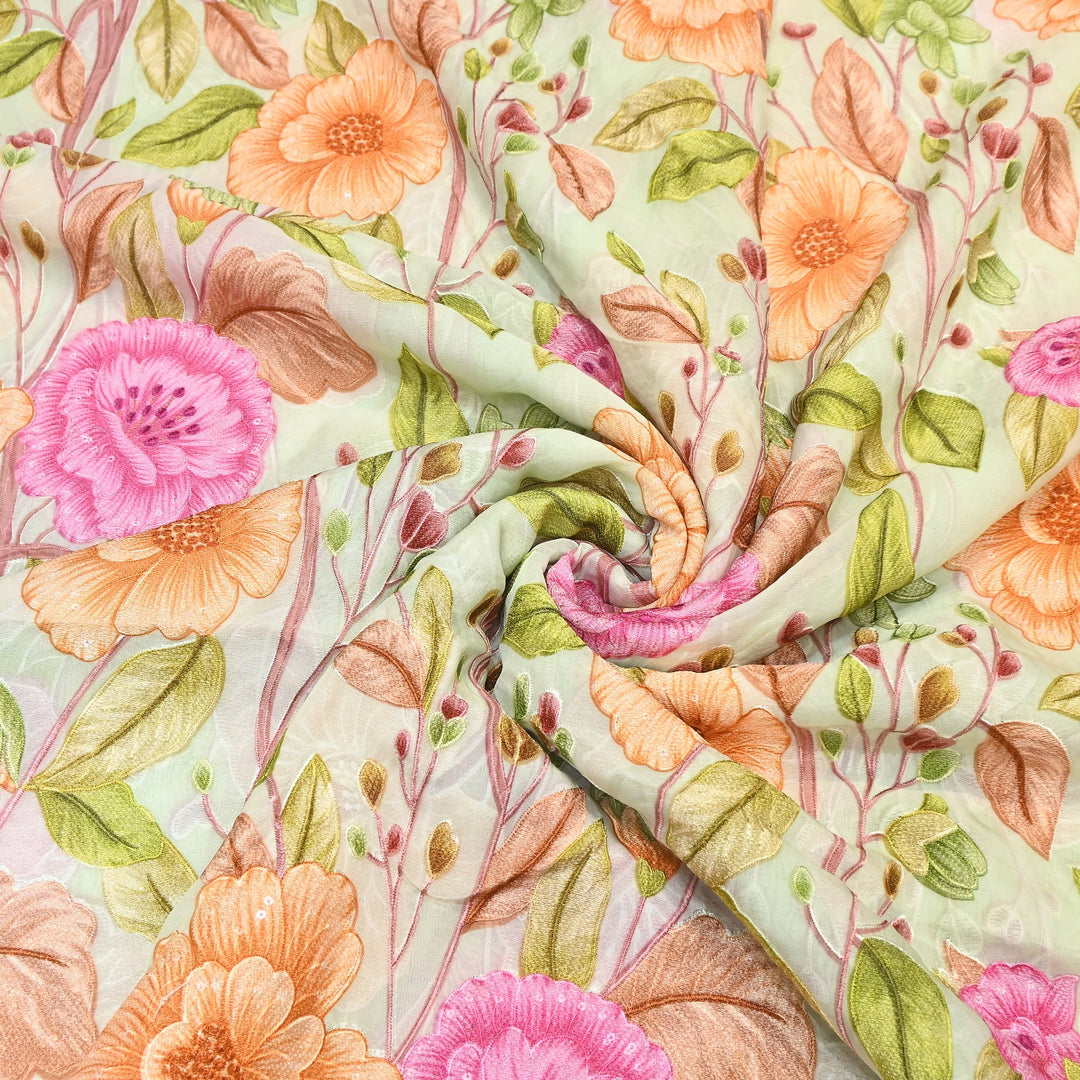 Premium Viscose Organza Position Print Thread Embroidery Fabric- V2587C-5