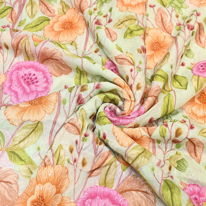 Premium Viscose Organza Position Print Thread Embroidery Fabric- V2587C-5