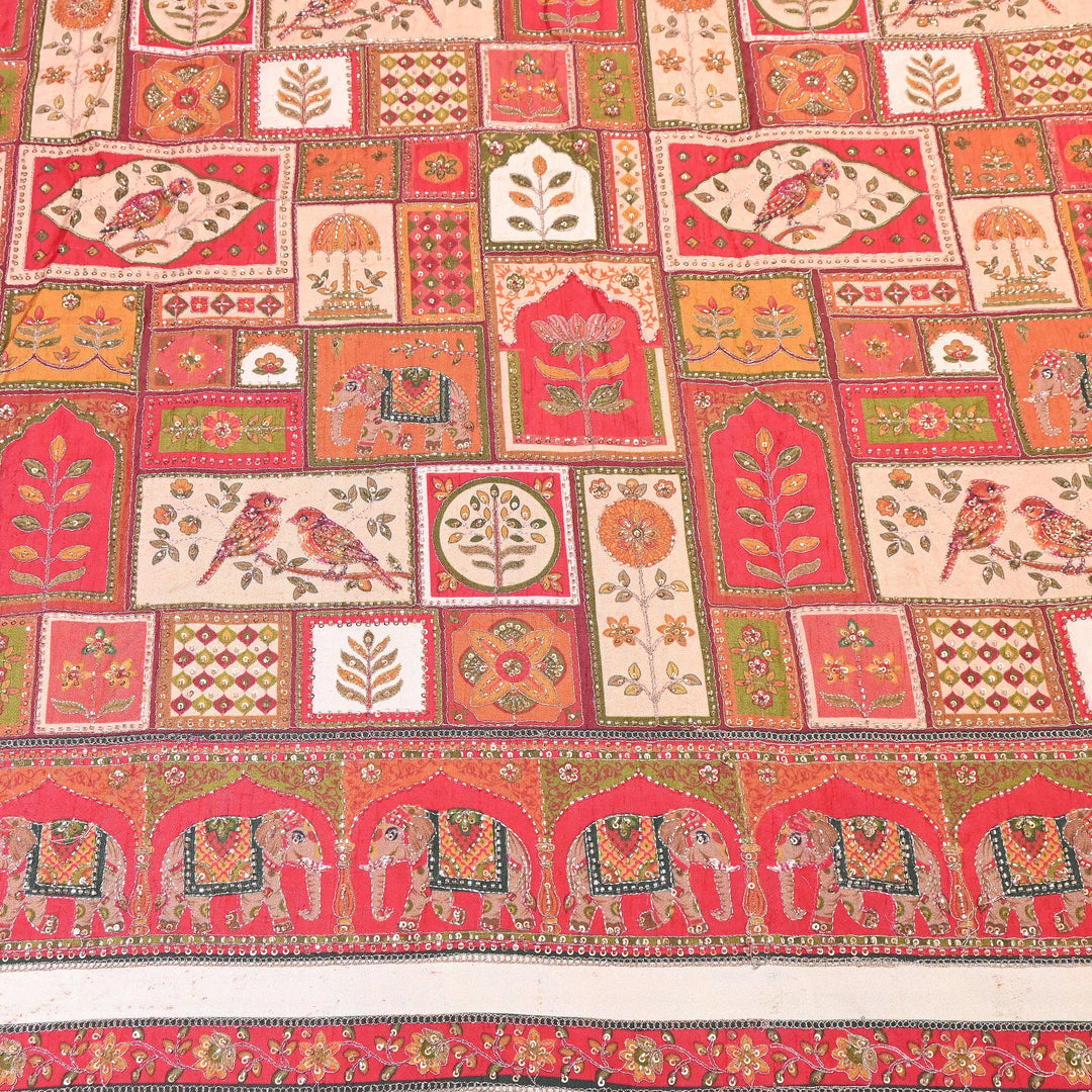 Elegant Dola Floral Position Print Fabric with Moti & Sequins Embroidery - V2725C-06