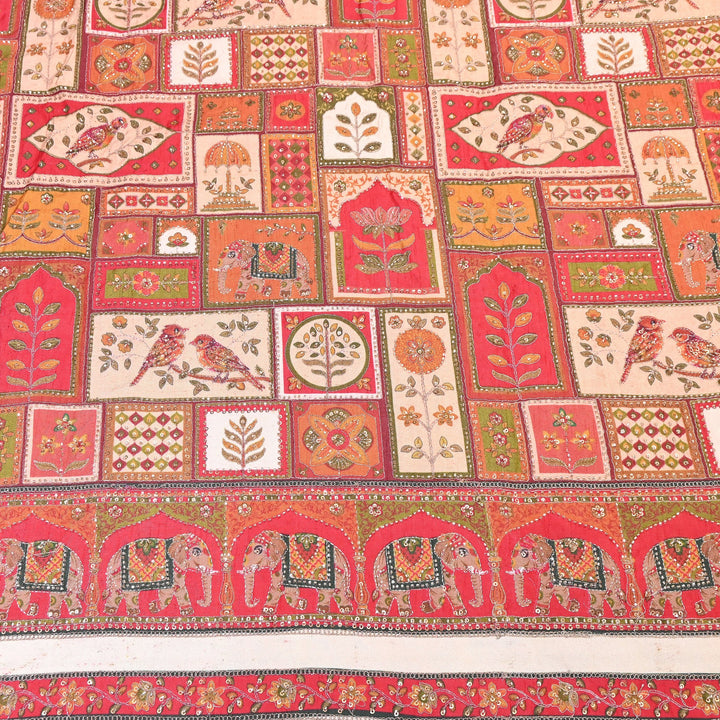 Elegant Dola Floral Position Print Fabric with Moti & Sequins Embroidery - V2725C-06