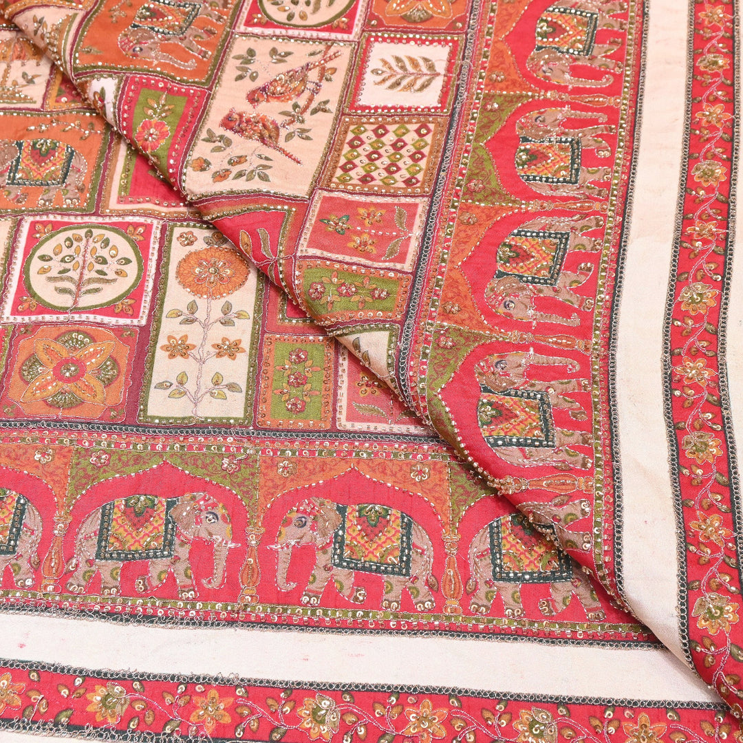 Elegant Dola Floral Position Print Fabric with Moti & Sequins Embroidery - V2725C-06