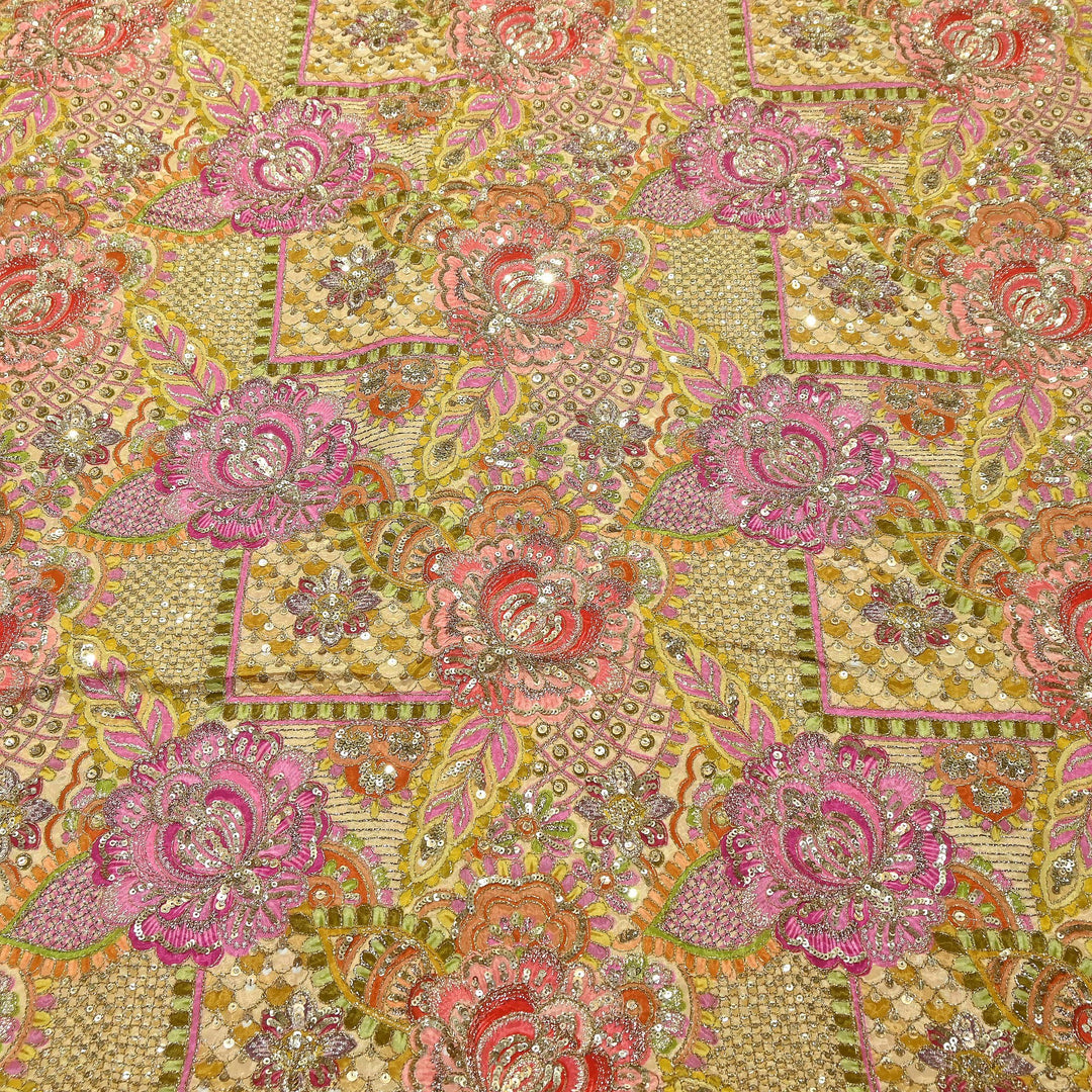 Premium Crape Position Print Zari & Sequins Embroidery Fabric | HI6826-1