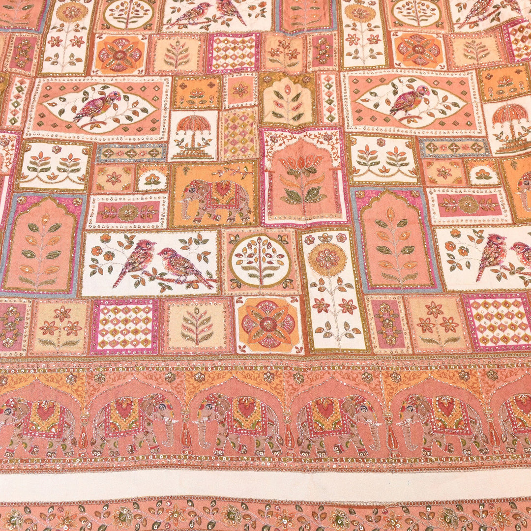 Elegant Dola Floral Position Print Fabric with Moti & Sequins Embroidery - V2725C-03