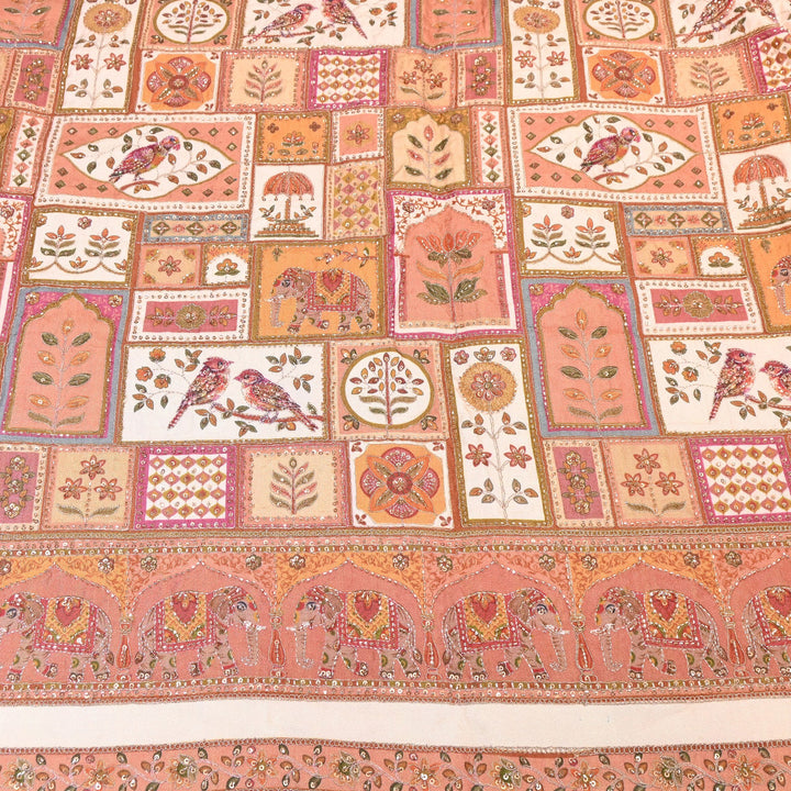 Elegant Dola Floral Position Print Fabric with Moti & Sequins Embroidery - V2725C-03