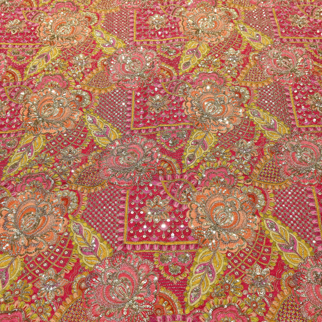Premium Crape Position Print Zari & Sequins Embroidery Fabric | HI6826-3