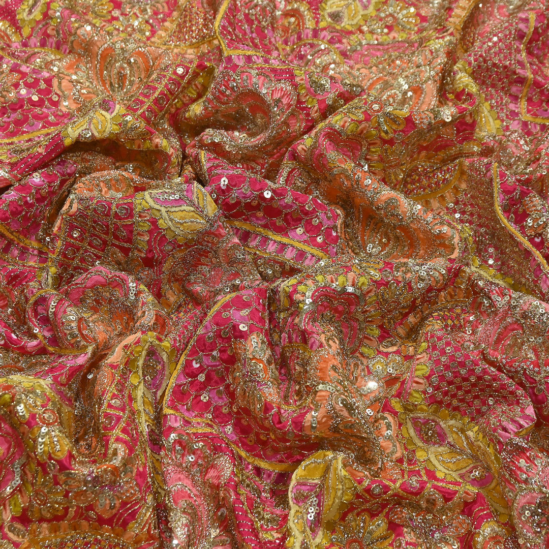 Premium Crape Position Print Zari & Sequins Embroidery Fabric | HI6826-3