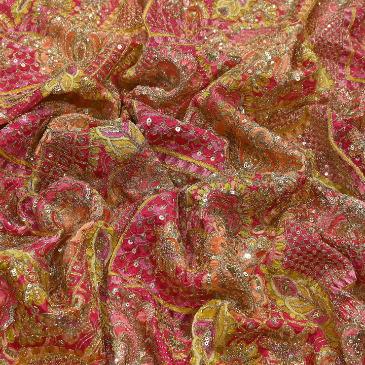 Premium Crape Position Print Zari & Sequins Embroidery Fabric | HI6826-3