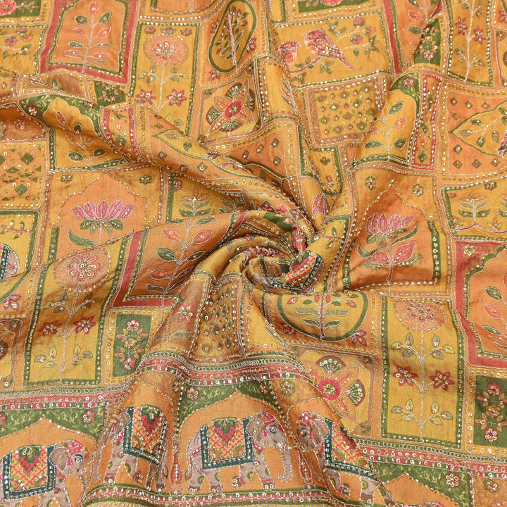 Elegant Dola Floral Position Print Fabric with Moti & Sequins Embroidery - V2725C-04