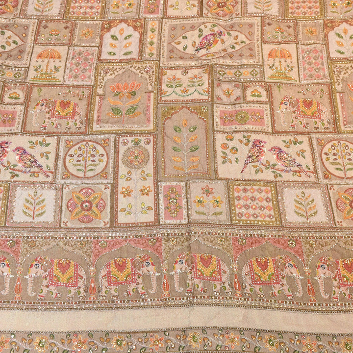 Elegant Dola Floral Position Print Fabric with Moti & Sequins Embroidery - V2725C-05