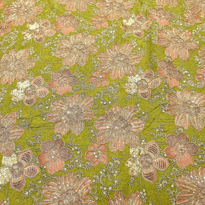 Premium Crape Position Print Zari & Sequins Embroidery Fabric | H16842-1