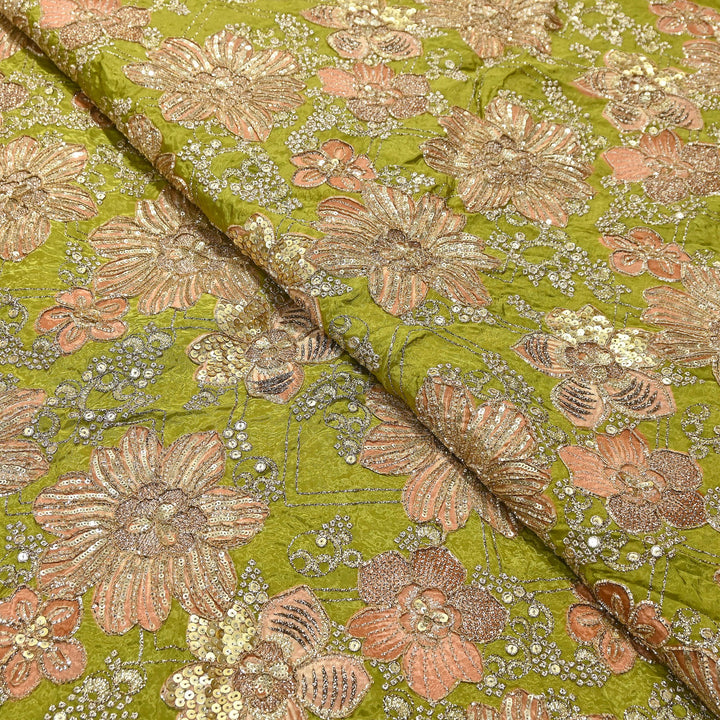 Premium Crape Position Print Zari & Sequins Embroidery Fabric | H16842-1