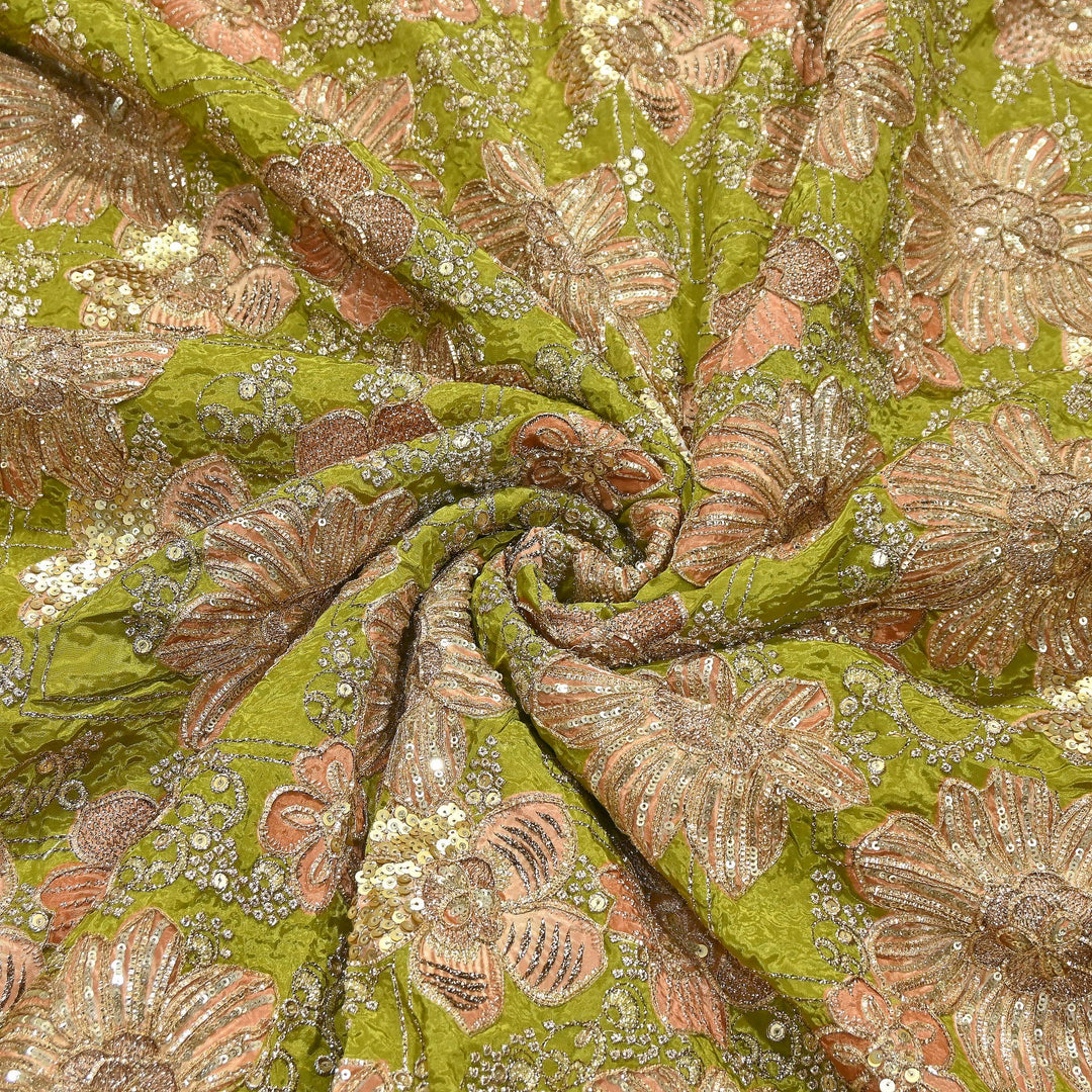 Premium Crape Position Print Zari & Sequins Embroidery Fabric | H16842-1