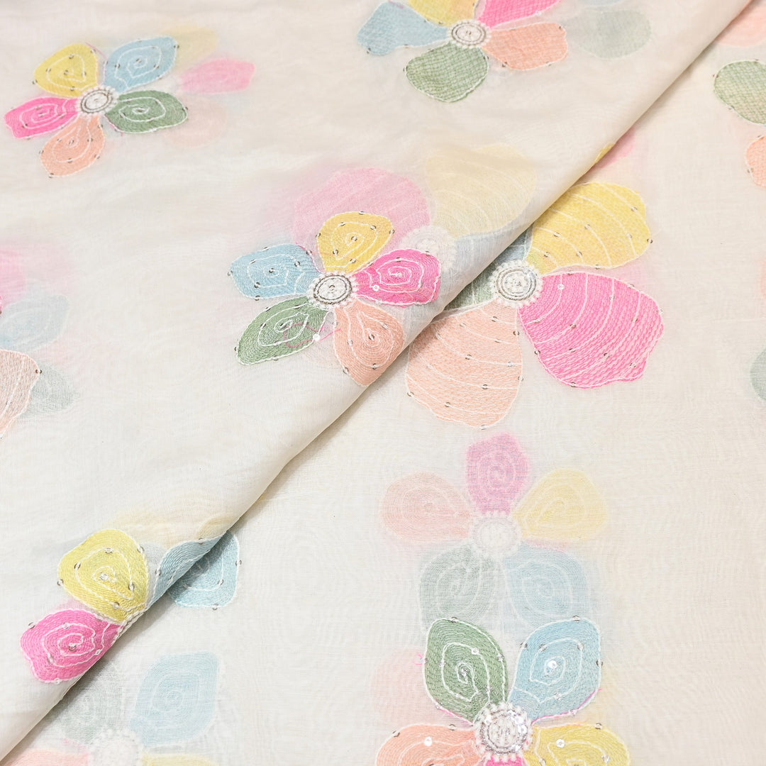 Mul Chanderi Sequence Work Embroidery – Designer Summer Fabric V2577C-1