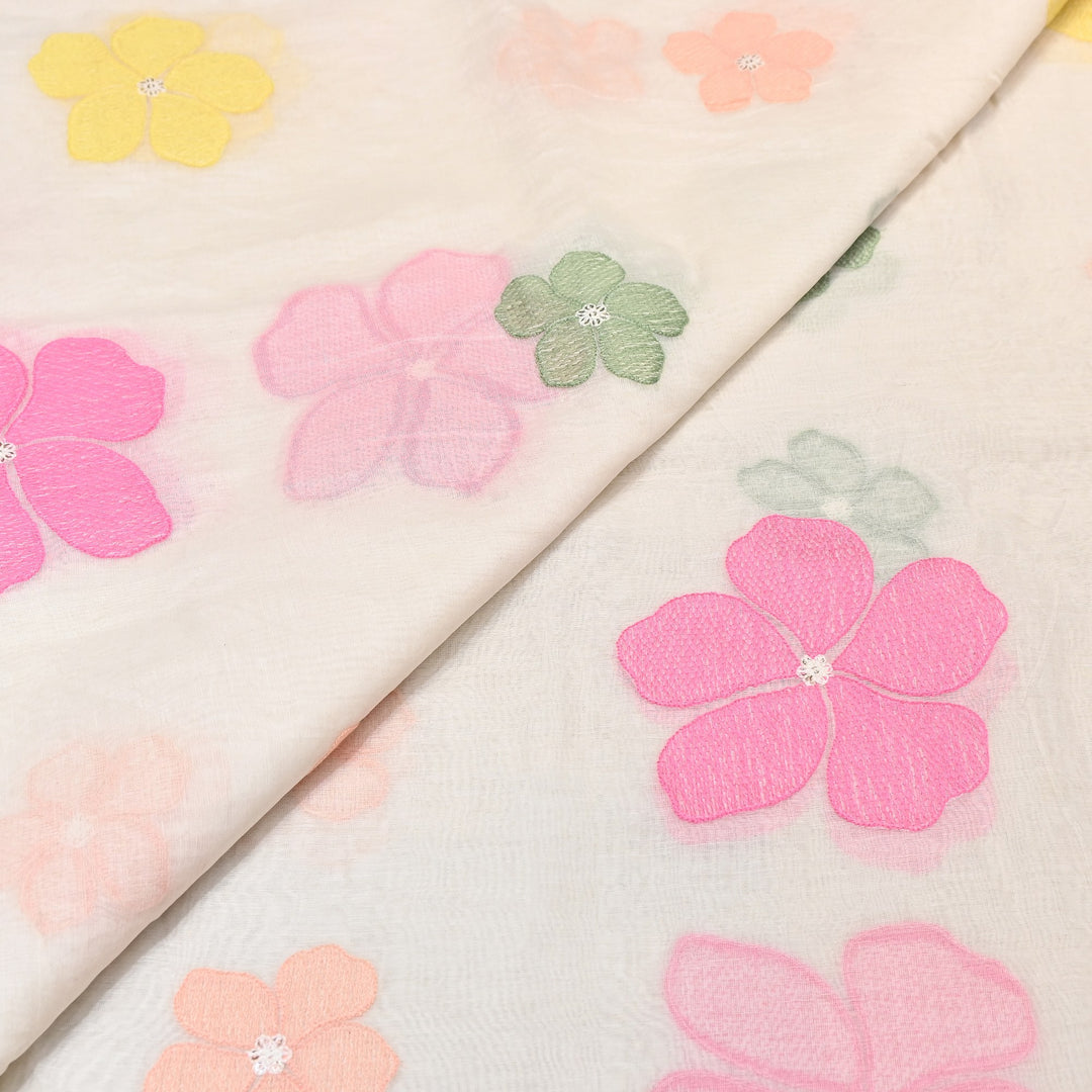 Mul Chanderi Thread Work Embroidery – Designer Summer Fabric V2576C-1