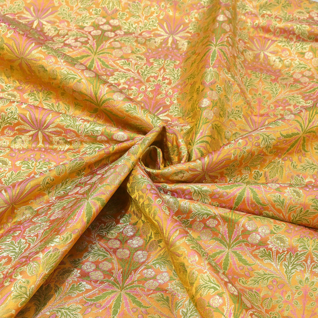 Luxury Katan Silk Tehra Zari Brocade Fabric |Traditional Designer Woven Ethnic Fabricc | RS0350-B