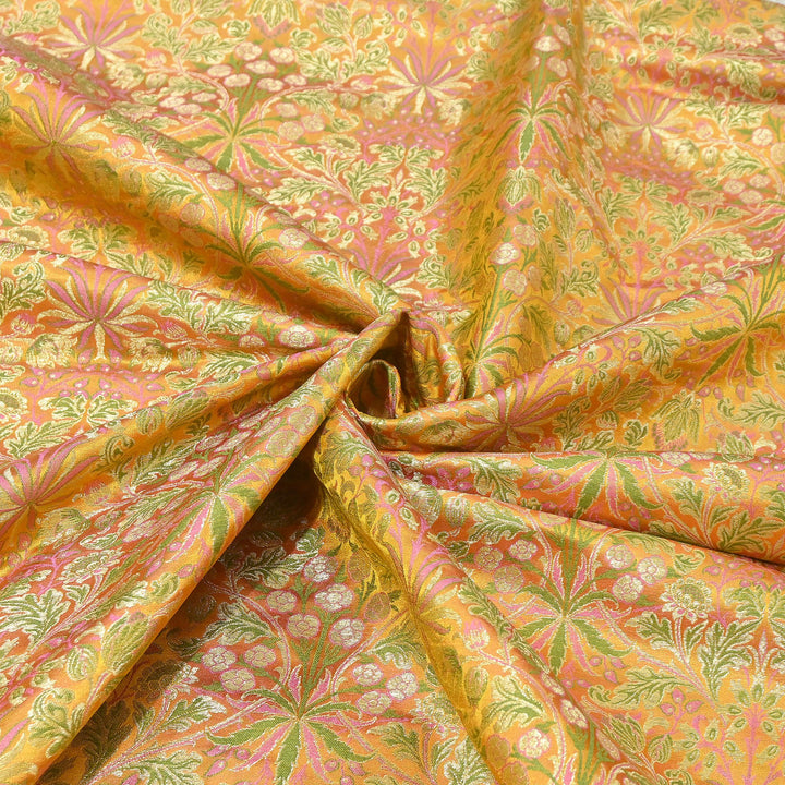 Luxury Katan Silk Tehra Zari Brocade Fabric |Traditional Designer Woven Ethnic Fabricc | RS0350-B