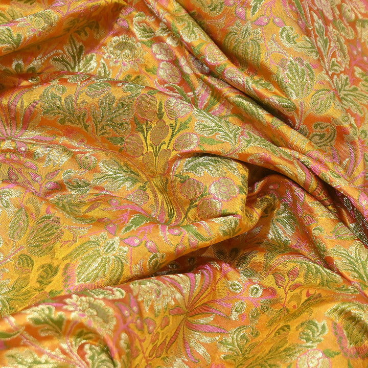 Luxury Katan Silk Tehra Zari Brocade Fabric |Traditional Designer Woven Ethnic Fabricc | RS0350-B