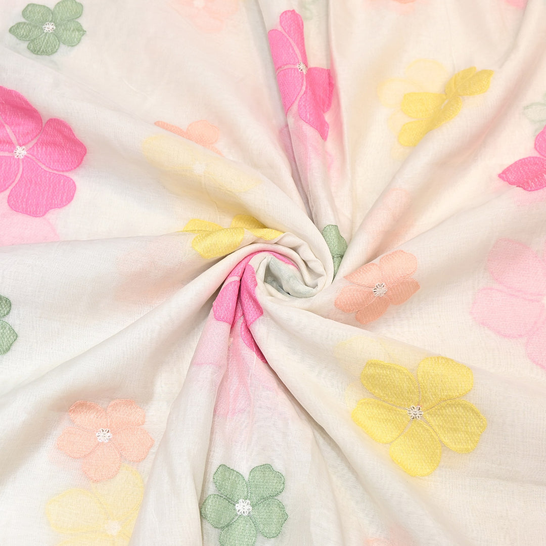 Mul Chanderi Thread Work Embroidery – Designer Summer Fabric V2576C-1