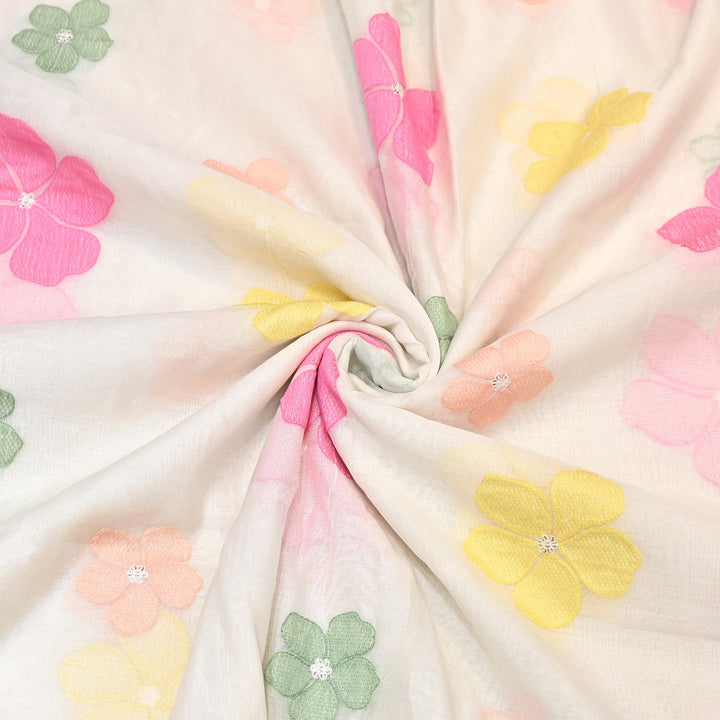 Mul Chanderi Thread Work Embroidery – Designer Summer Fabric V2576C-1