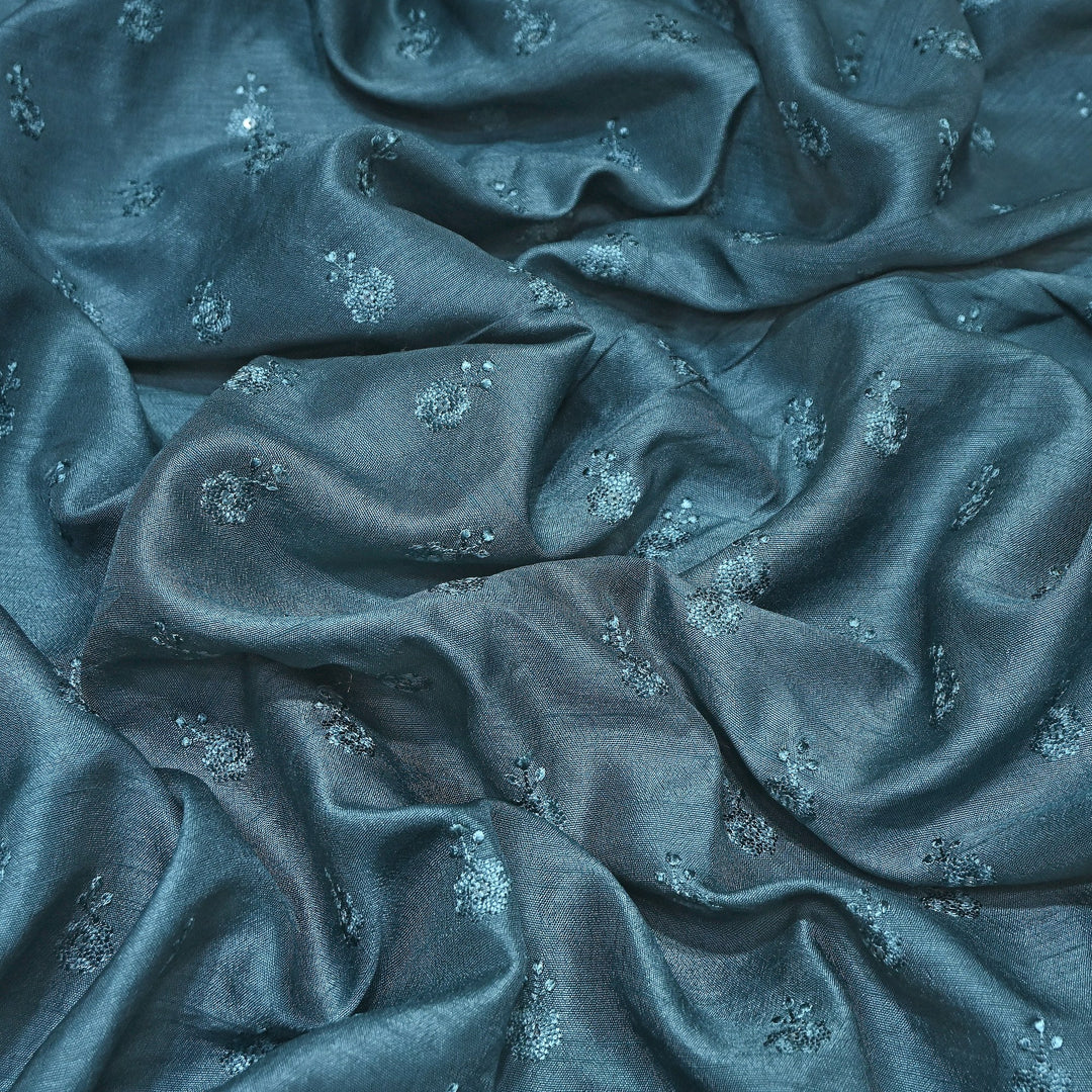 teal Blue Color Bamberg Raw Silk Thread Embroidery Fabric- GP3819-1