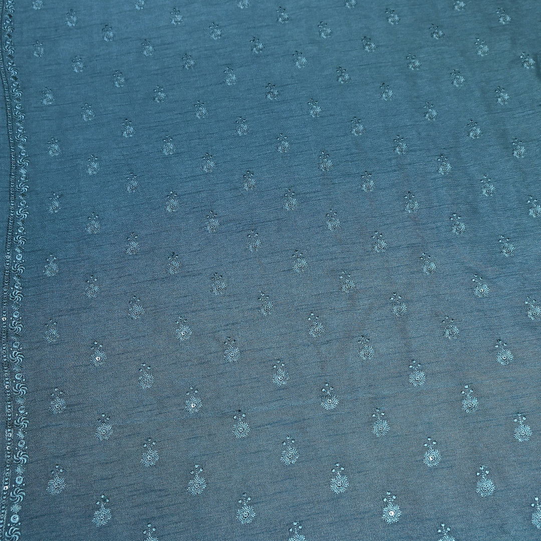 teal Blue Color Bamberg Raw Silk Thread Embroidery Fabric- GP3819-1