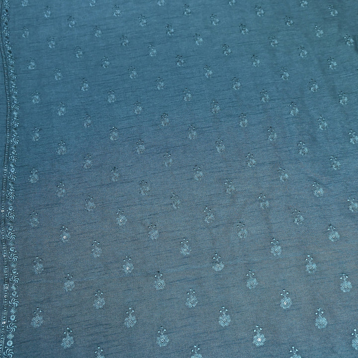 teal Blue Color Bamberg Raw Silk Thread Embroidery Fabric- GP3819-1