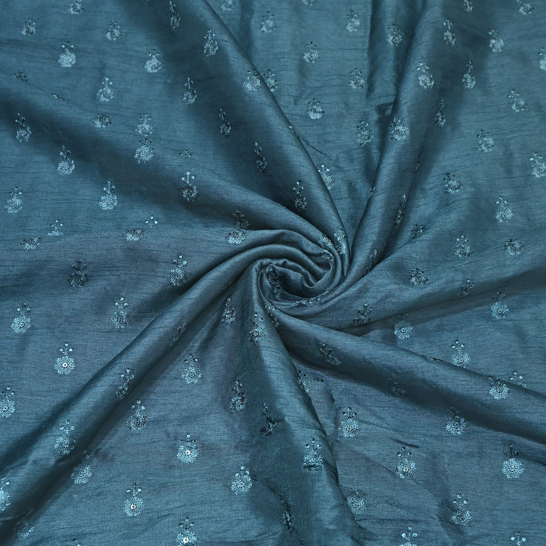 teal Blue Color Bamberg Raw Silk Thread Embroidery Fabric- GP3819-1