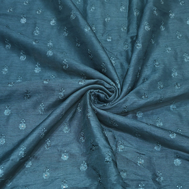 teal Blue Color Bamberg Raw Silk Thread Embroidery Fabric- GP3819-1
