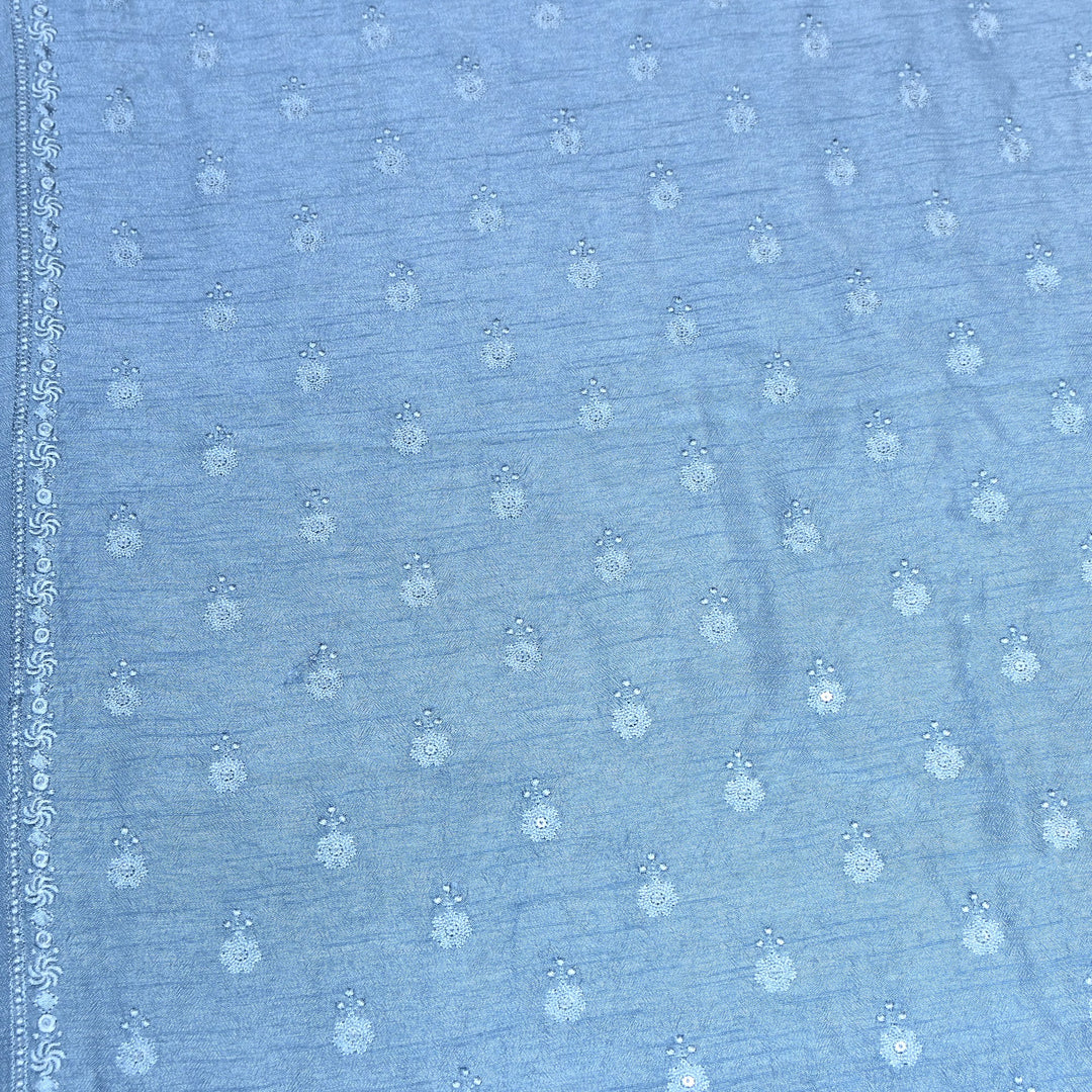 Steel Blue Color Bamberg Raw Silk Thread Embroidery Fabric- GP3819-2
