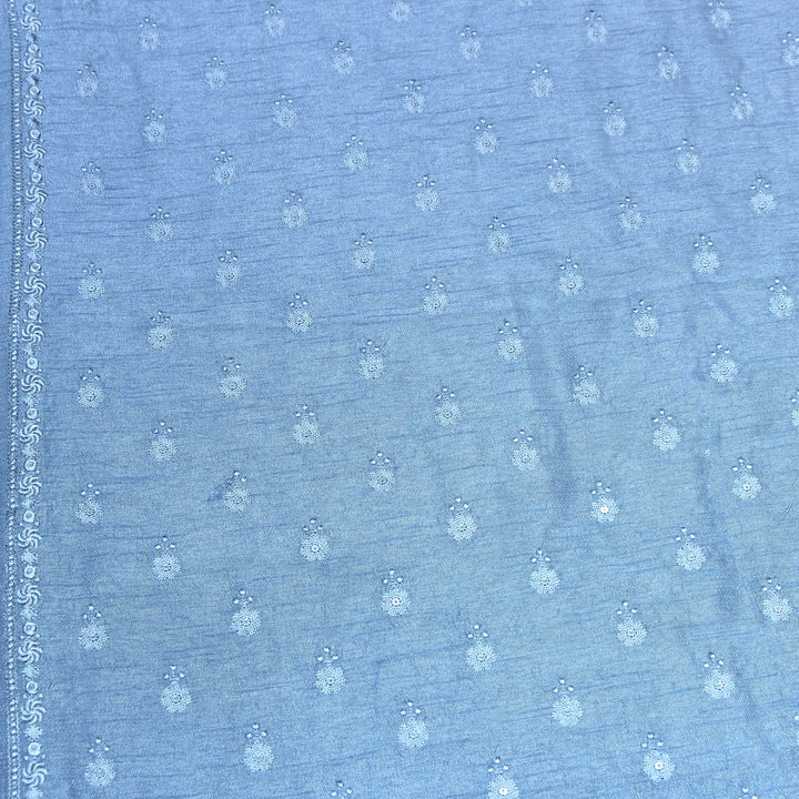 Steel Blue Color Bamberg Raw Silk Thread Embroidery Fabric- GP3819-2