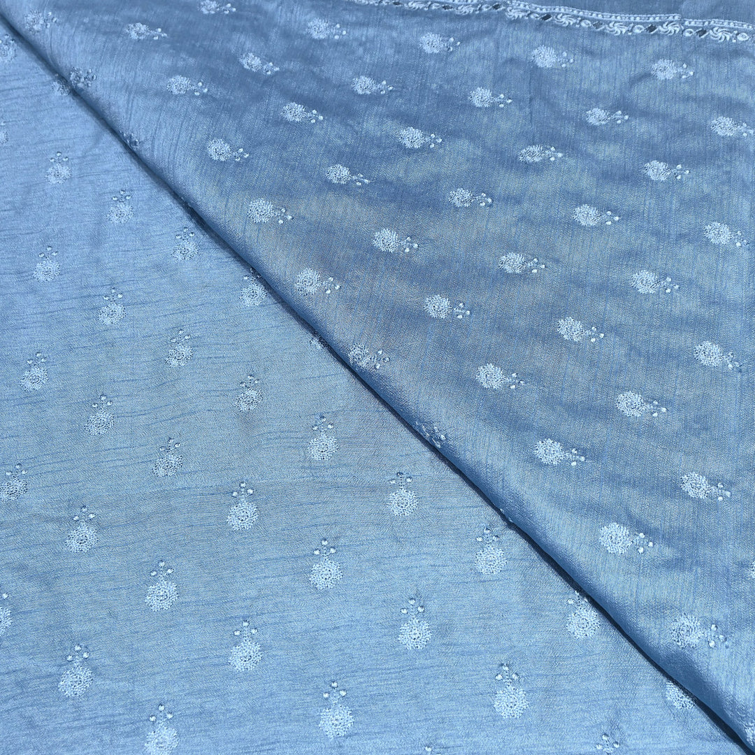 Steel Blue Color Bamberg Raw Silk Thread Embroidery Fabric- GP3819-2