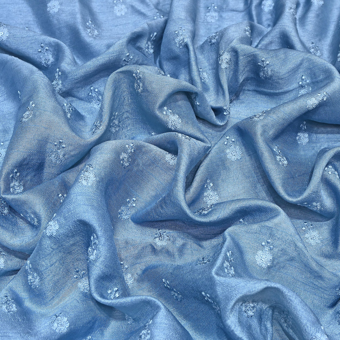 Steel Blue Color Bamberg Raw Silk Thread Embroidery Fabric- GP3819-2