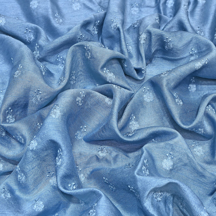 Steel Blue Color Bamberg Raw Silk Thread Embroidery Fabric- GP3819-2