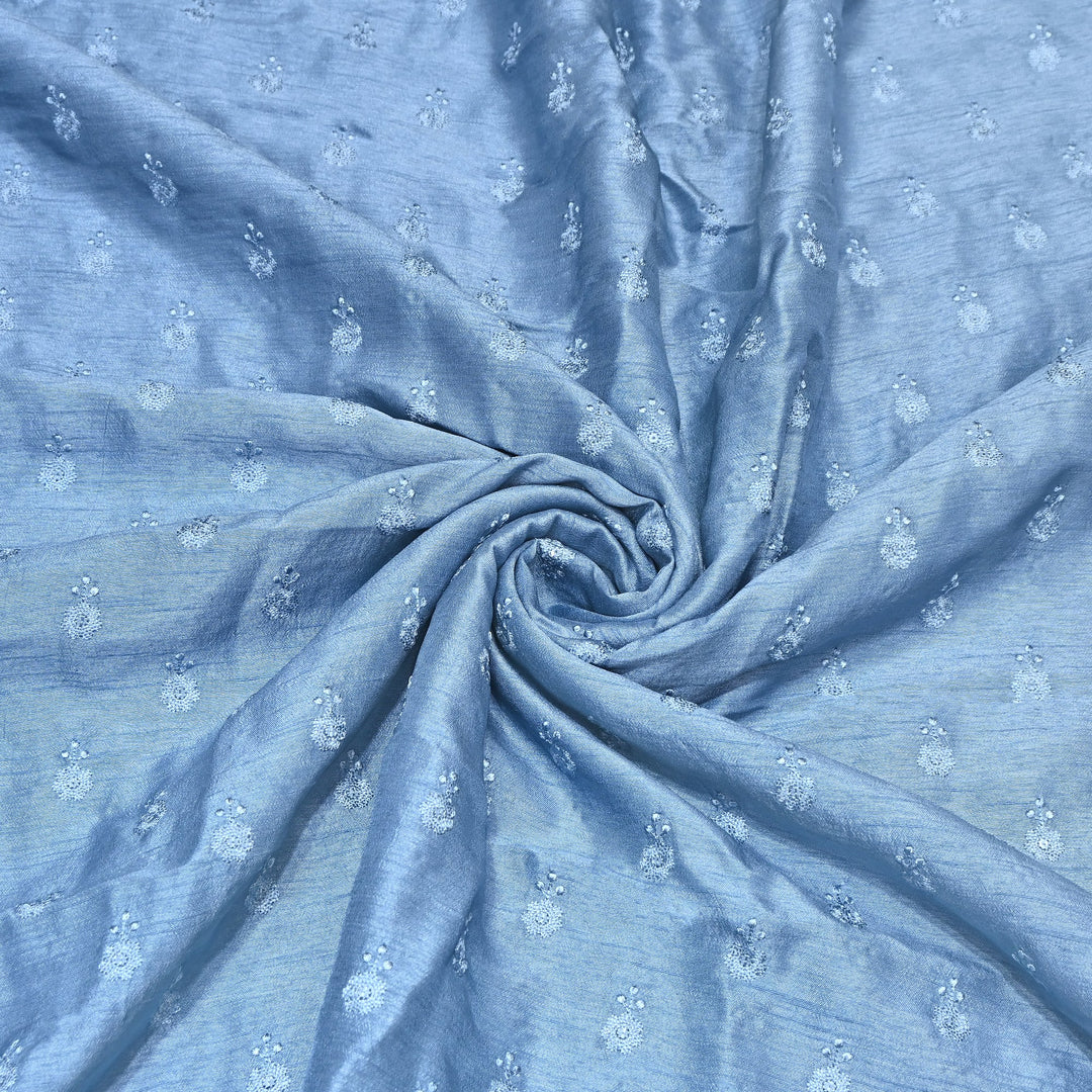 Steel Blue Color Bamberg Raw Silk Thread Embroidery Fabric- GP3819-2