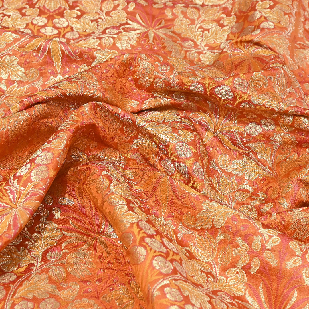 Luxury Katan Silk Tehra Zari Brocade Fabric |Traditional Designer Woven Ethnic Fabricc | RS0350-F