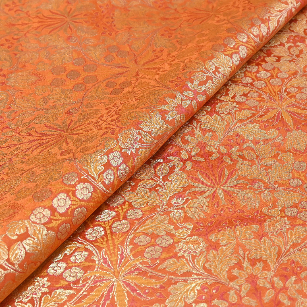 Luxury Katan Silk Tehra Zari Brocade Fabric |Traditional Designer Woven Ethnic Fabricc | RS0350-F
